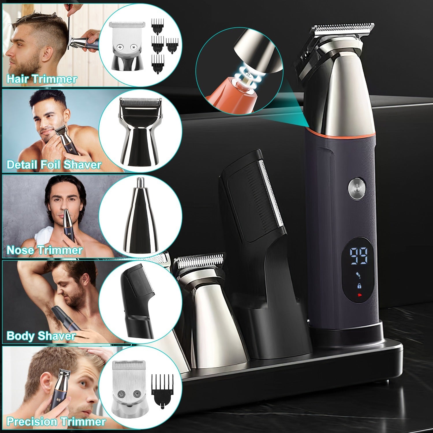 CALYNTHA 5-in-1 Waterproof Beard & Hair Trimmer Kit